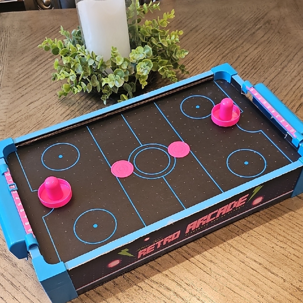 Retro Arcade Mini Air Hockey Table - Blue and Pink
